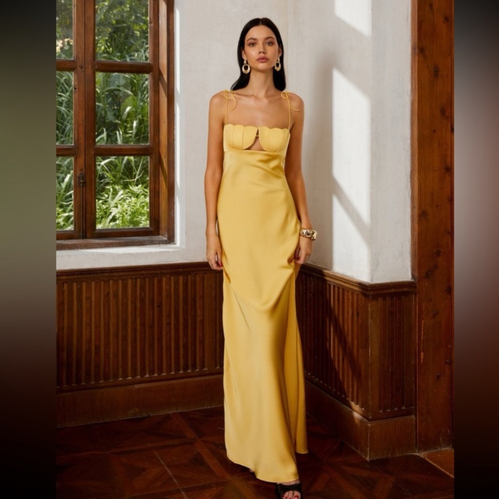 Petal Bandeau Satin Spaghetti Strap Ties Dress - XS